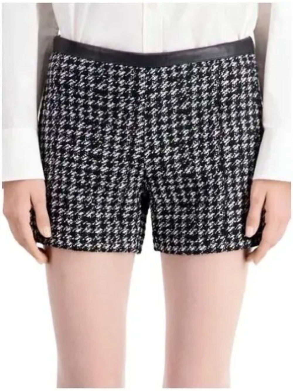 NWT The Kooples Tweed High-Waist Shorts - Black & White Lambskin Trim